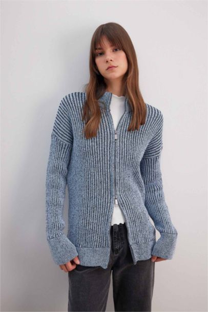 Regular Fit Half Turtleneck Cardigan