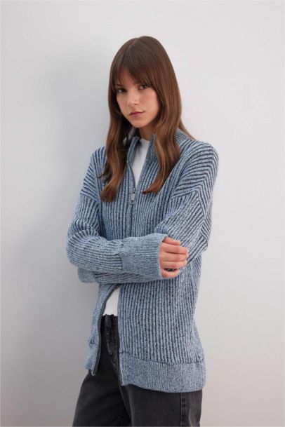 Regular Fit Half Turtleneck Cardigan