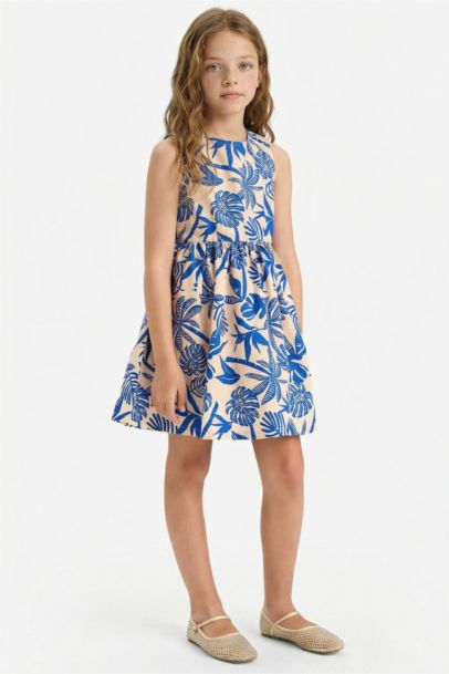 Girl Patterned Poplin Sleeveless Dress