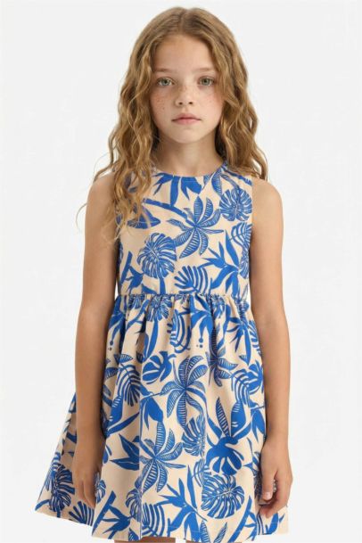 Girl Patterned Poplin Sleeveless Dress