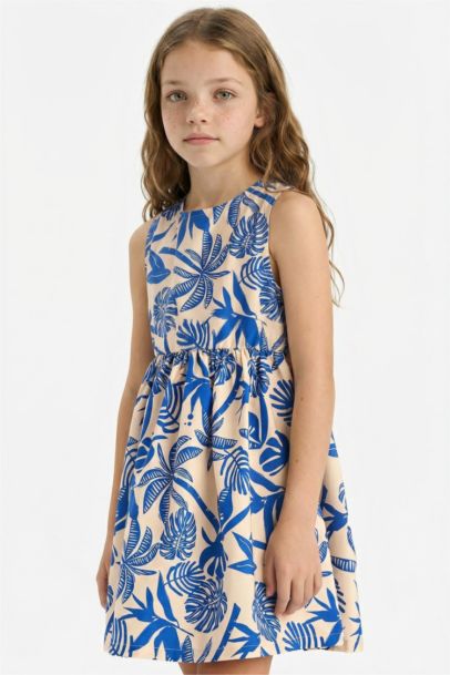 Girl Patterned Poplin Sleeveless Dress