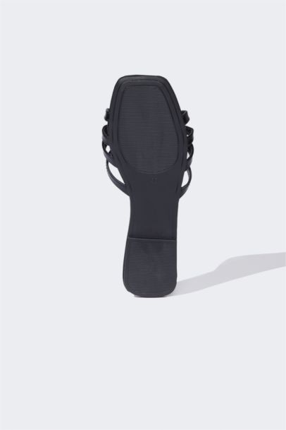 Woman Flat Sole Slip On Faux Leather Slippers