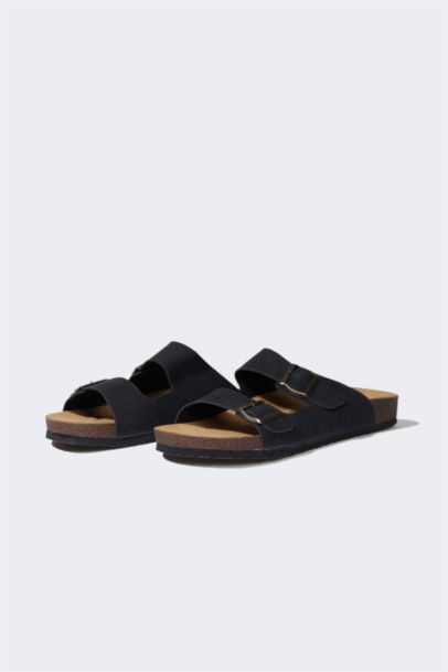 Erkek Düz Taban Çift Bantlı Suni Deri Terlik