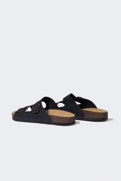 Erkek Düz Taban Çift Bantlı Suni Deri Terlik