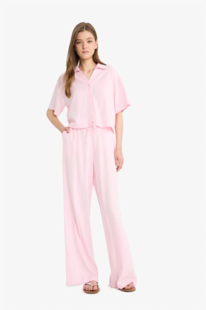 Oversize Fit Linen Blend Short Sleeve Shirt