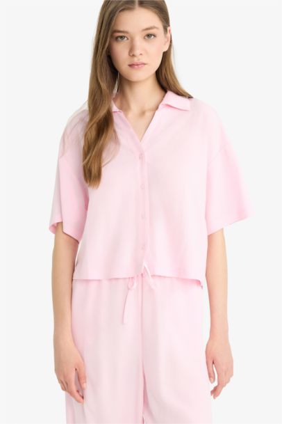 Oversize Fit Linen Blend Short Sleeve Shirt