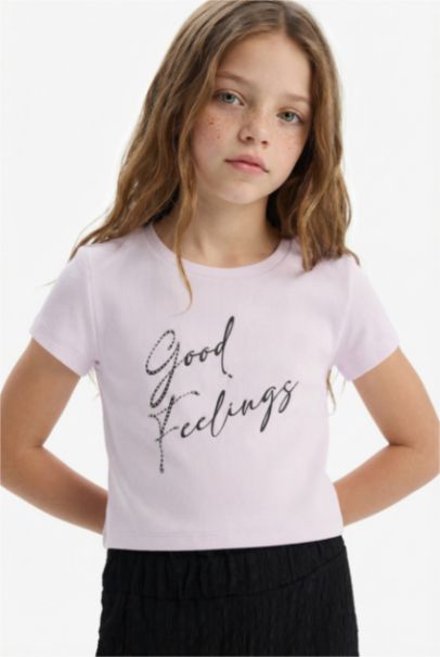 Ensemble de T-shirt imprimé et pantalon large en tissu côtelé pour fille