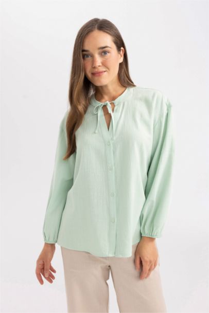 Regular Fit Crew Neck Long Sleeve Blouse