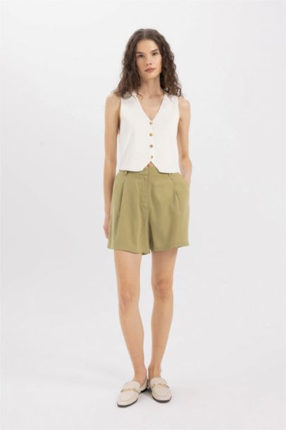 Linen Blended High Waist Ankle Length Shorts