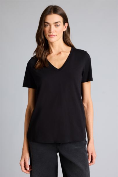 Slim Fit V-Neck Basic Ribbed Short Sleeve T-shirt