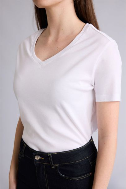 Slim Fit V-Neck Basic Ribbed T-Shirt
