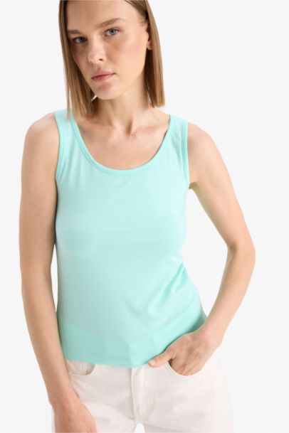 Slim Fit Basic Ribana Round Collar Sleeveless Tank Top