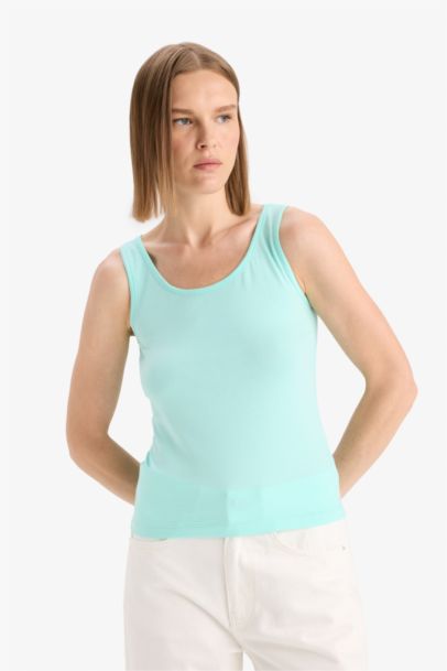 Slim Fit Basic Ribana Round Collar Sleeveless Tank Top