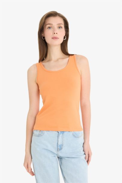 Slim Fit Basic Ribana Round Collar Sleeveless Tank Top