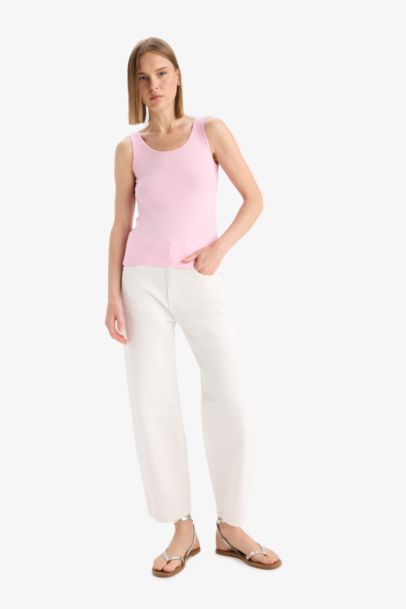 Débardeur slim basique côtelé à col rond