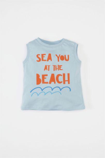 تيشيرت كت ولادي بطبعة شعار قصة عادية بدون ردن