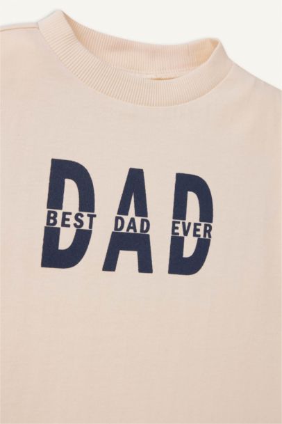 Dad Baskılı Bisiklet Yaka Kısa Kollu Tişört Erkek Bebek