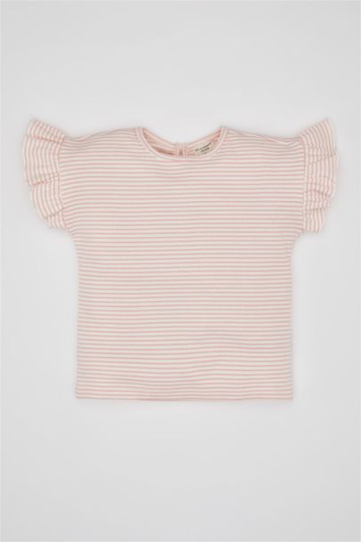 Bisiklet Yaka Çizgili Kısa Kollu Tişört Kız Bebek