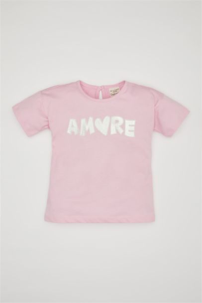 Baby Girl Regular Fit Crew Neck Slogan Printed T-Shirt