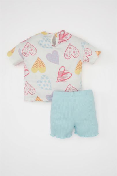 Baby Girl Heart Patterned T-Shirt Shorts 2 Piece Set