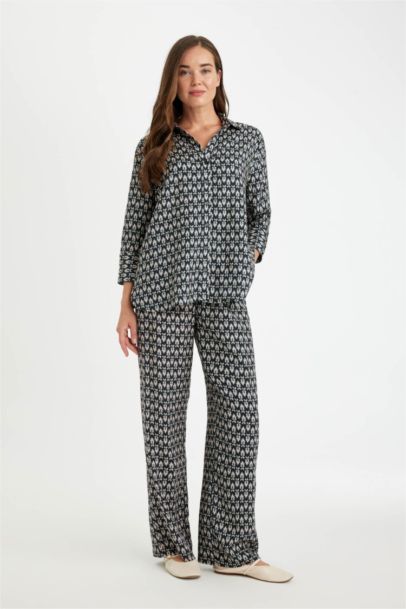 Patterned Wide Leg Casual Trousers