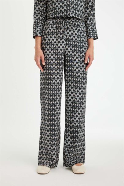 Patterned Wide Leg Casual Trousers