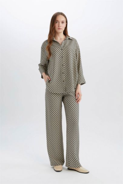 Wide Leg Patterned High Casual Trousers