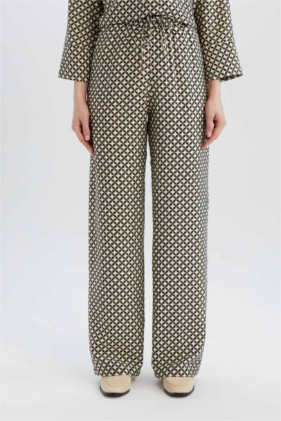 Wide Leg Patterned High Casual Trousers