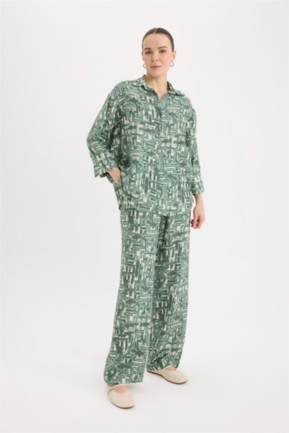 Comfortable Wide Leg Patterned High Waist Trousers