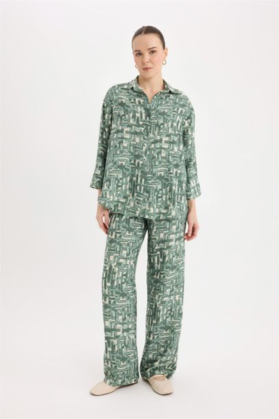 Comfortable Wide Leg Patterned High Waist Trousers