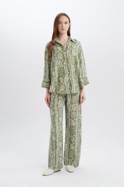 Rahat Palazzo Pantolon Wide Leg Geniş Bol Paça Desenli Yüksek Bel