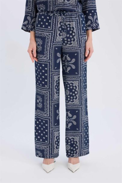 Pantalon taille haute large imprimé à coupe confortable