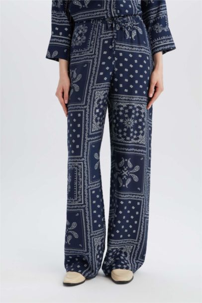 Pantalon large imprimé à taille haute