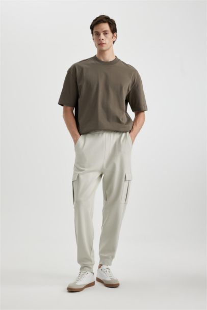 Oversize Fit Rib Hem With Cargo Pocket Pique Trousers