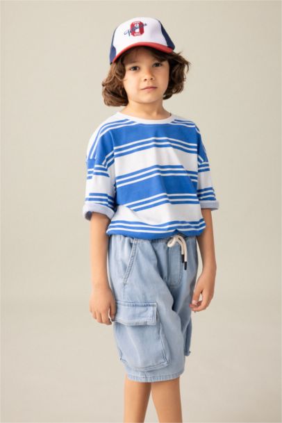 Boy Oversize Fit Crew Neck Striped Short Sleeve T-Shirt