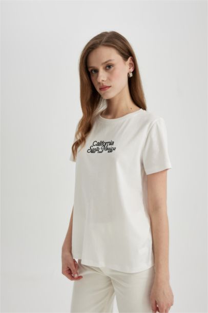 Regular Fit Crew Neck Printed Cotton T-Shirt