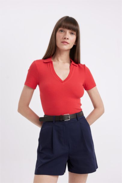 Slim Fit Corduroy Short Sleeve Polo T-Shirt