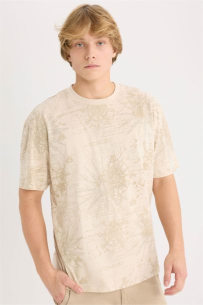 Boxy Fit Crew Neck Printed Short Sleeve T-Shirt