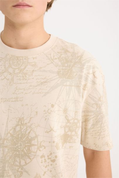 Boxy Fit Crew Neck Printed Short Sleeve T-Shirt