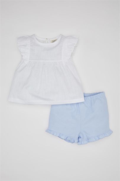 Baby Girl Flared Poplin Blouse Shorts 2 Piece Set