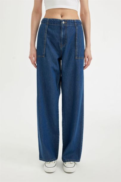 بنطرون جينز وايد ليج برجل واسع وخصر عادي