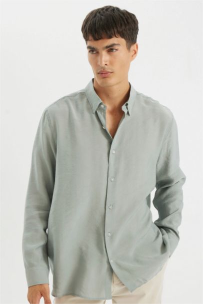 Relax Fit Poplin Long Sleeve Polo Shirt