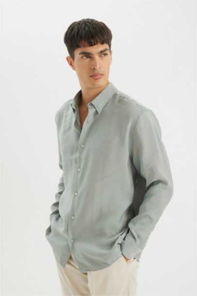 Relax Fit Poplin Long Sleeve Polo Shirt