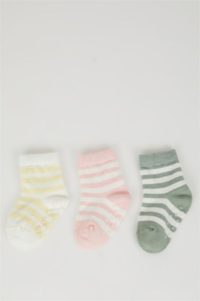 Kız Bebek Dikişsiz 3'lü Pamuklu Uzun Çorap