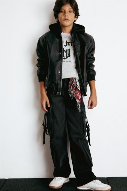 Boy Waterproof College Collar Plush Lined Bomber Jacket