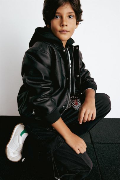 Boy Waterproof College Collar Plush Lined Bomber Jacket