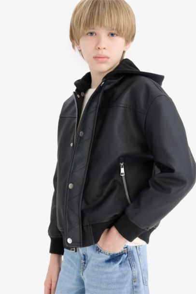 Boy Waterproof College Collar Plush Lined Bomber Jacket