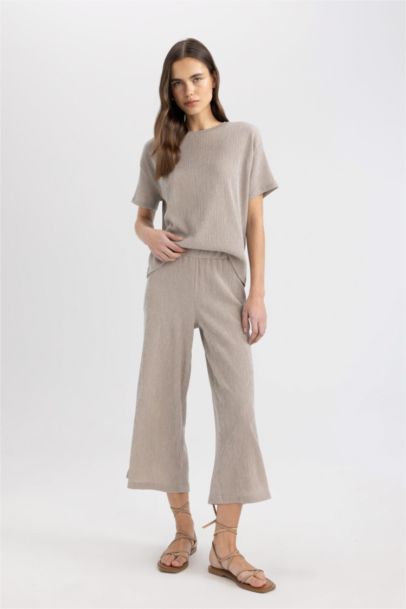 Wide Leg Normal Waist Straight Leg Midi Trousers