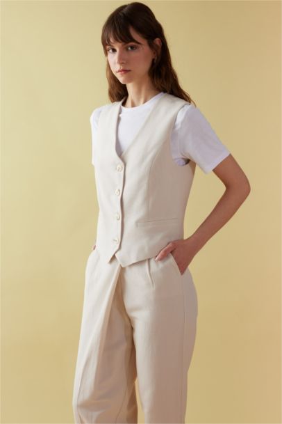 V-Neck Linen Blend Vest