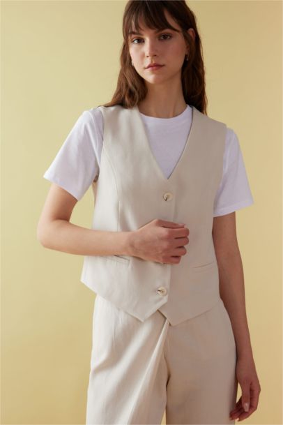 V-Neck Linen Blend Vest